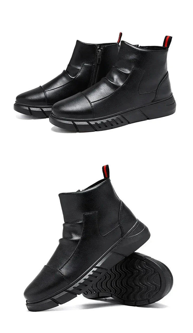 Bottes Homme Noires – Bottines en Cuir Mode, Chaussures à Plateforme et à Fermeture Éclair, Bottes Moto Confortables
