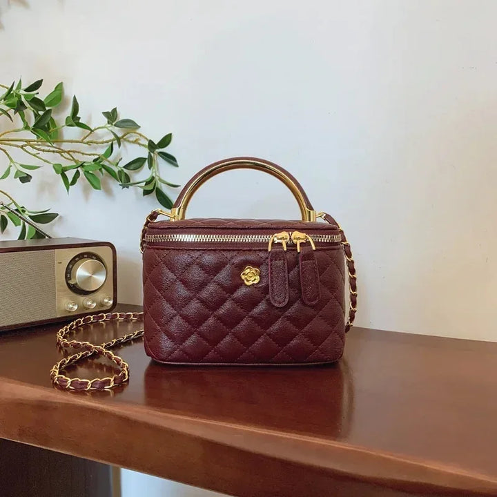 Sac à Main Femme Rétro – Sac Seau Petit Carré avec Chaîne, Design Plaid Diamant Inspiré de Chanel, Sac Crossbody Polyvalent