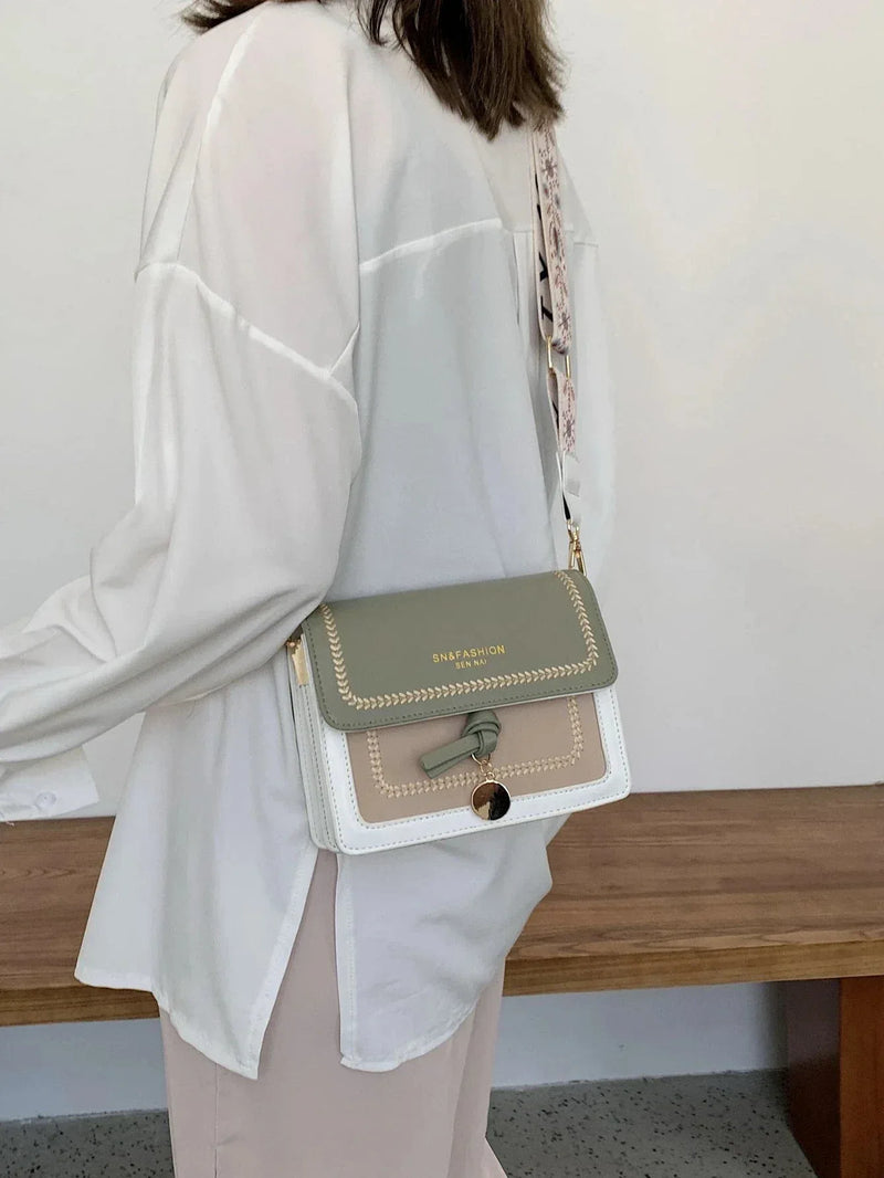 Sac à Main Femme Tendance – Sac Crossbody Petit Carré, Sac Bandoulière avec Bandoulière Large et Couleur Contrastée