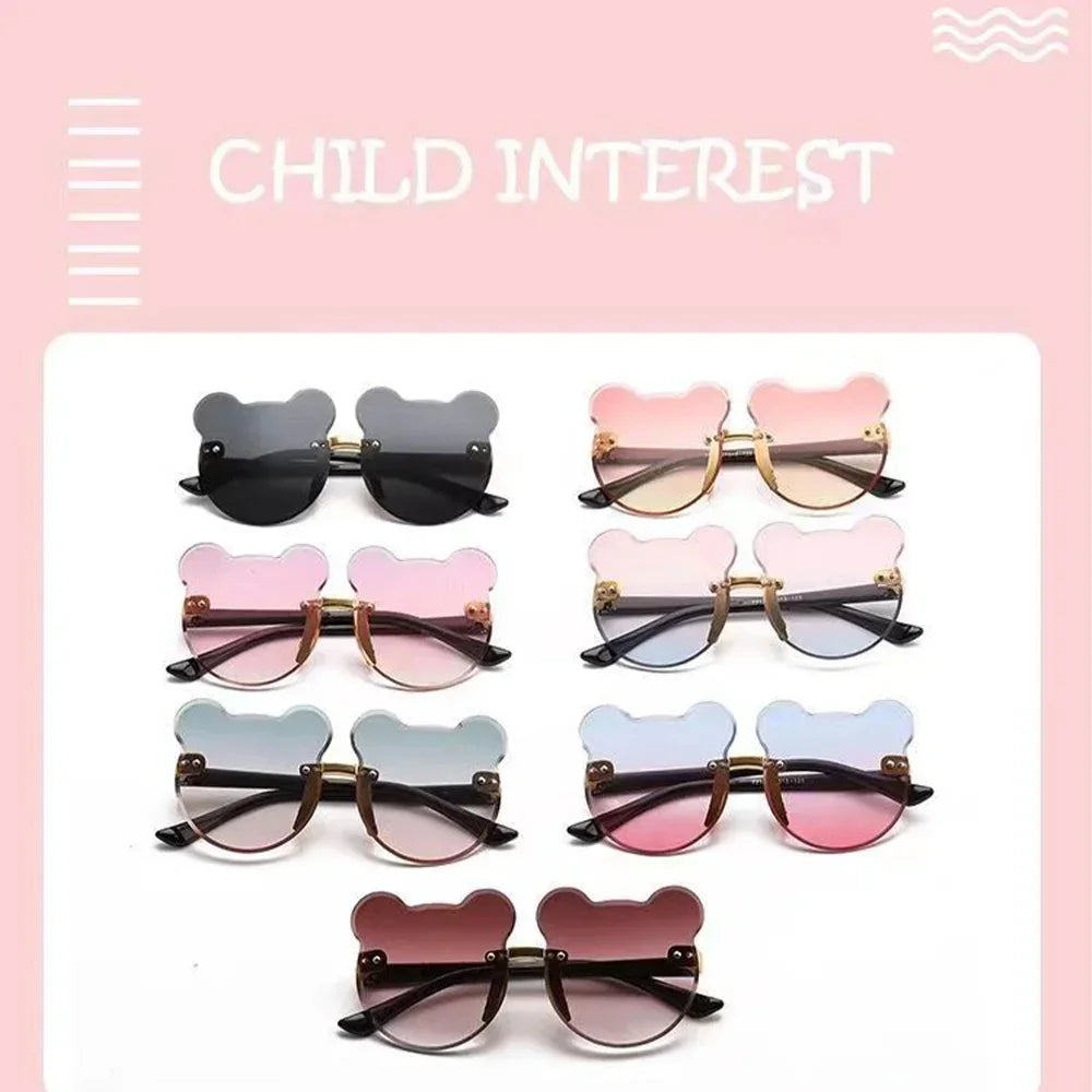 Oculos Boys Girls Fashion Glasses Children's Sunglasses Cute Baby Anti-ultraviolet Bear Ears Cartoon Shape Rimless Frame Glasses