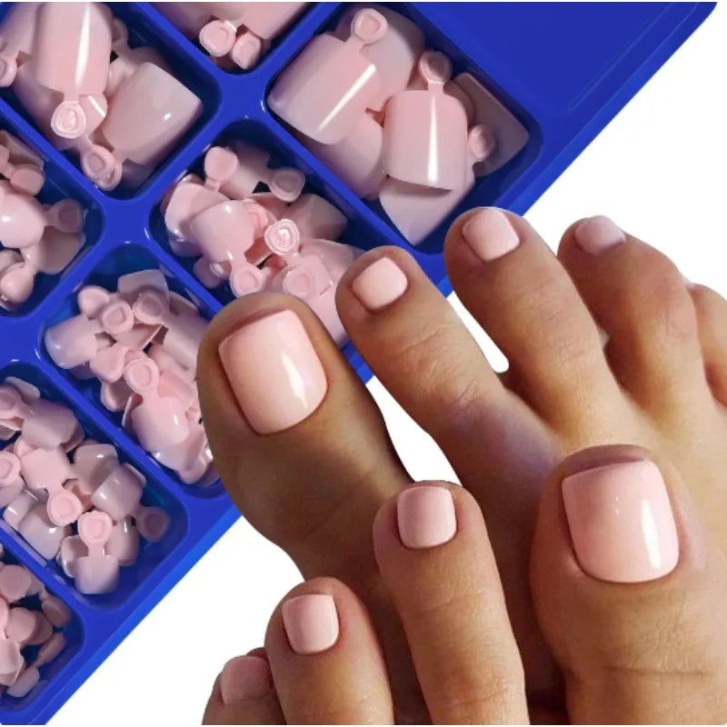 100pc Press on Toenails Pink Red Toe Nail Press Ons Short Square Fake Toe Nails Nude Color for Women Foot Manicure Short Nails