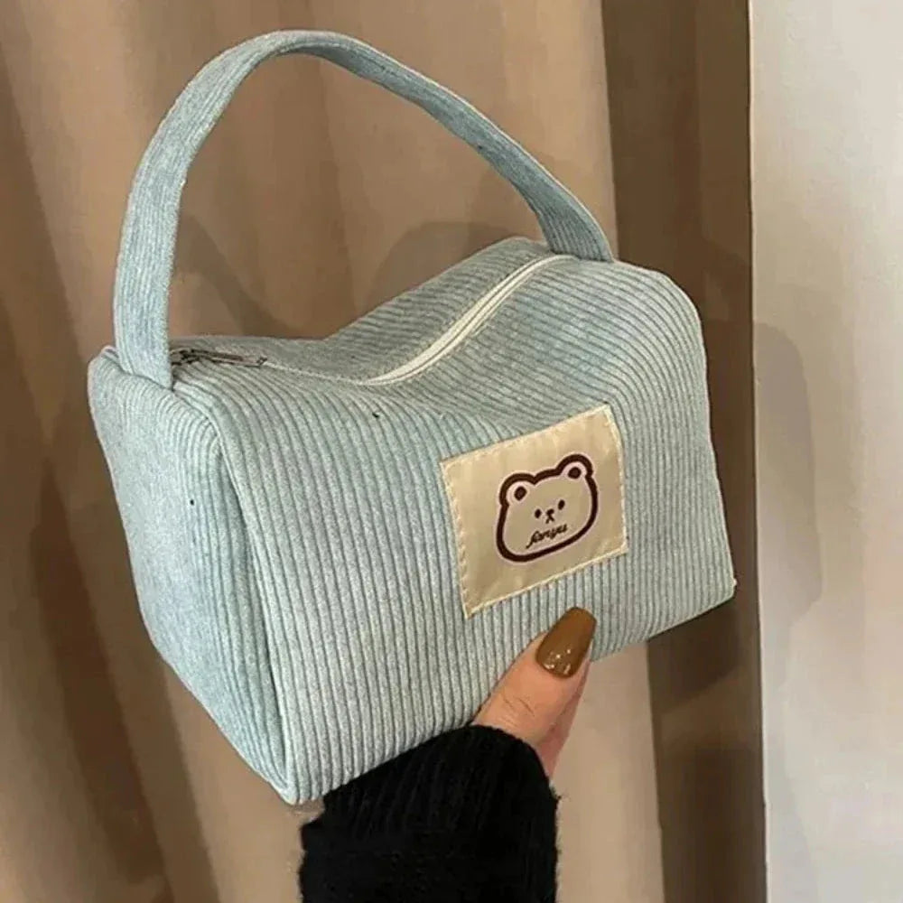 Sac à Maquillage Femme – Sac Cosmétique en Corduroy Doux, Sac Tendance Large Capacité avec Poignée - Justyol