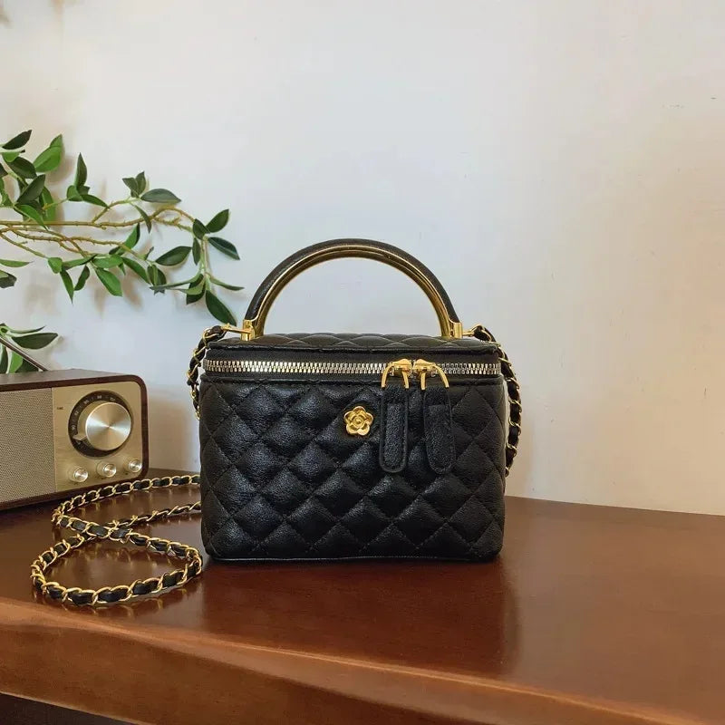 Sac à Main Femme Rétro – Sac Seau Petit Carré avec Chaîne, Design Plaid Diamant Inspiré de Chanel, Sac Crossbody Polyvalent - Justyol