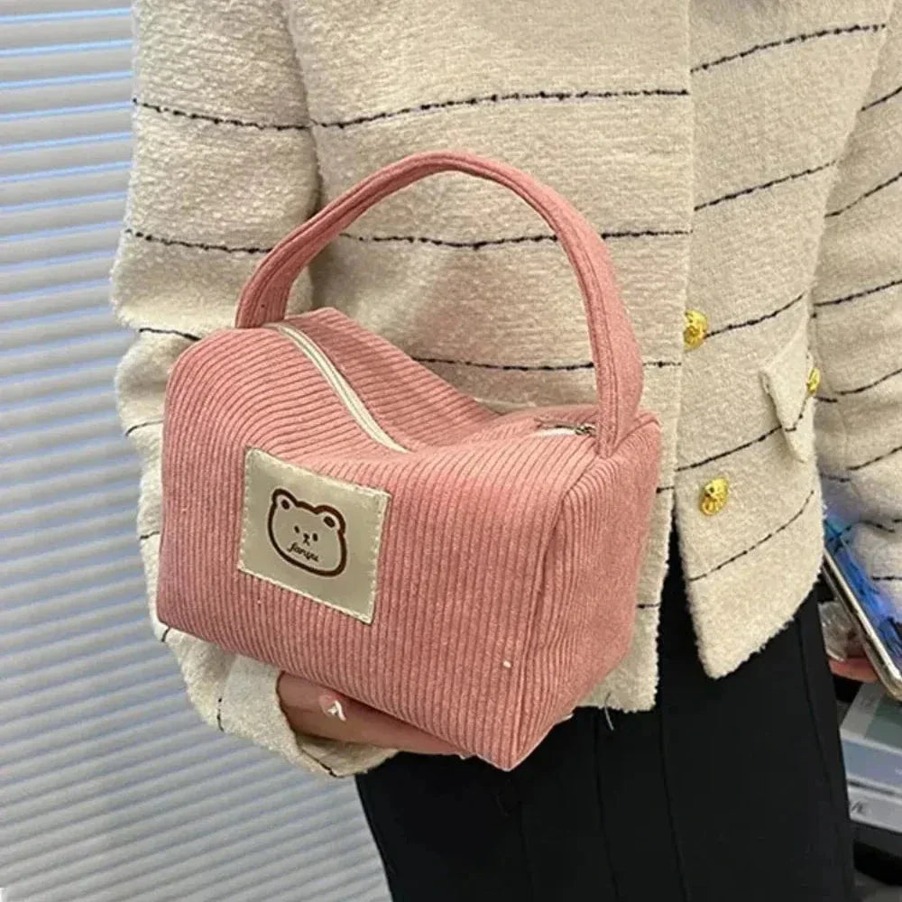 Sac à Maquillage Femme – Sac Cosmétique en Corduroy Doux, Sac Tendance Large Capacité avec Poignée - Justyol