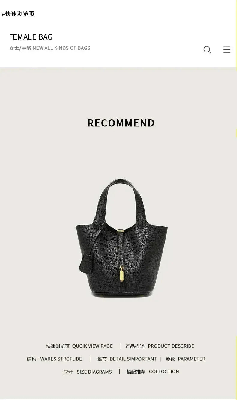 Sac à Main Femme en Forme de Seau – Sac Picotin avec Motif Lychee, Sac à Bandoulière Tendance - Justyol