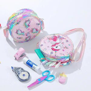 Kids Accessories Summer Lovely Kids Girls Sequin Crossbody Bag 3 Colors Cartoon Printed Round Shoulder Bag with Adjustable Strap MU Group