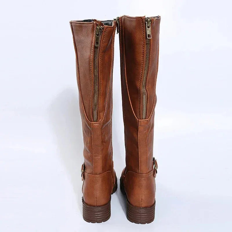 Bottes Femme Longues avec Fermeture Éclair Latérale – Confort et Élégance avec Talon Bas - Justyol