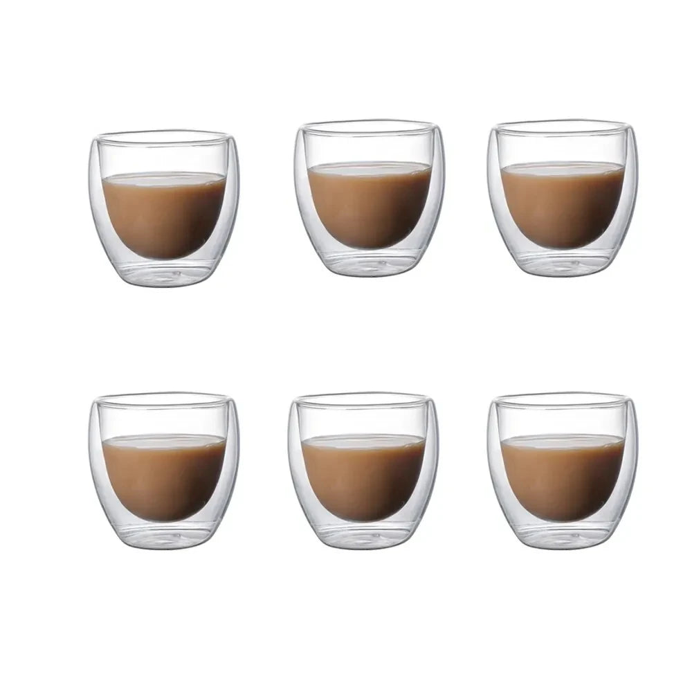 Tasse en verre à double paroi personnalisée, tasses mignonnes, verres à boire standard pour boissons, ensemble de tasses à bière et à thé, café, 80ml, 6 pièces