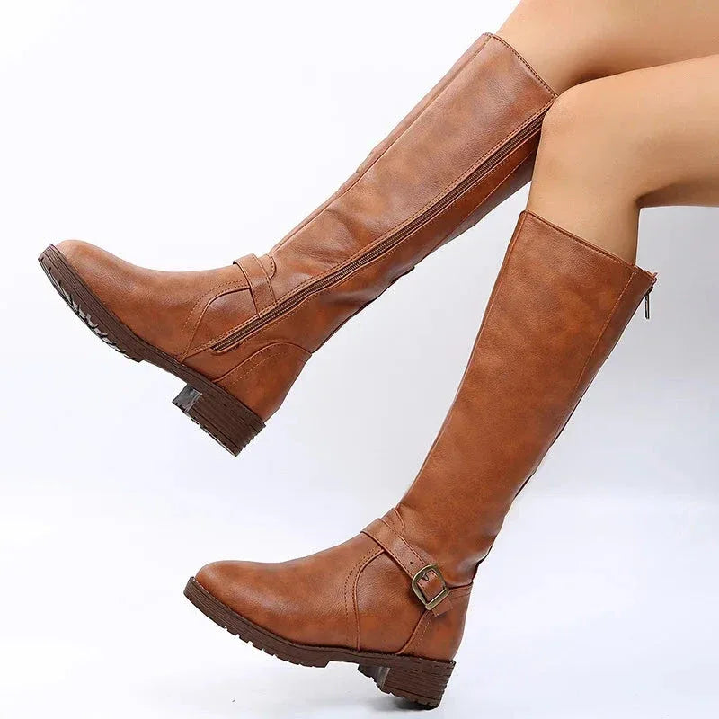 Bottes Femme Longues avec Fermeture Éclair Latérale – Confort et Élégance avec Talon Bas - Justyol