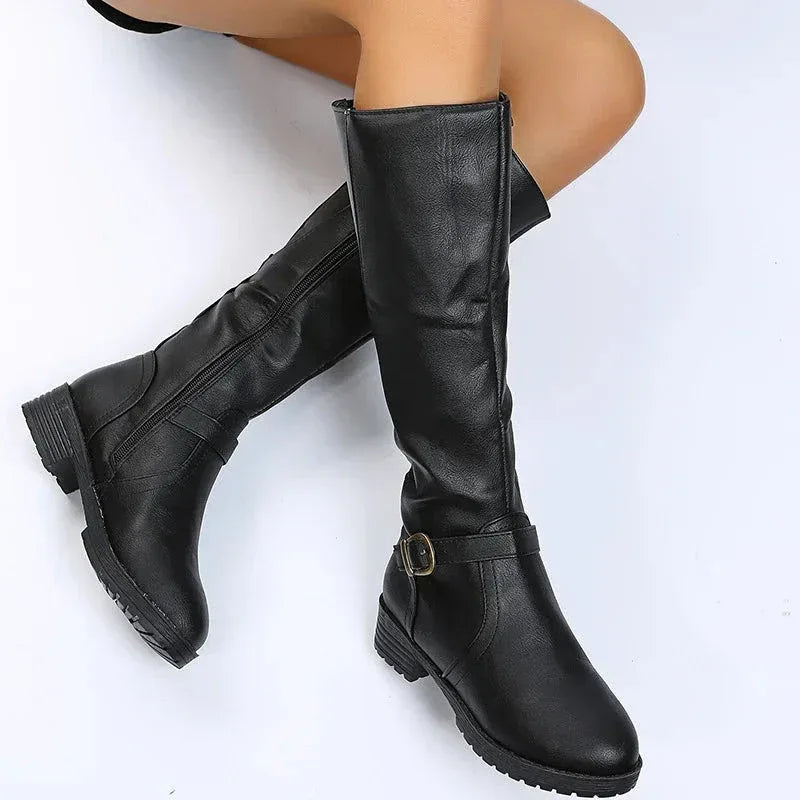 Bottes Femme Longues avec Fermeture Éclair Latérale – Confort et Élégance avec Talon Bas - Justyol