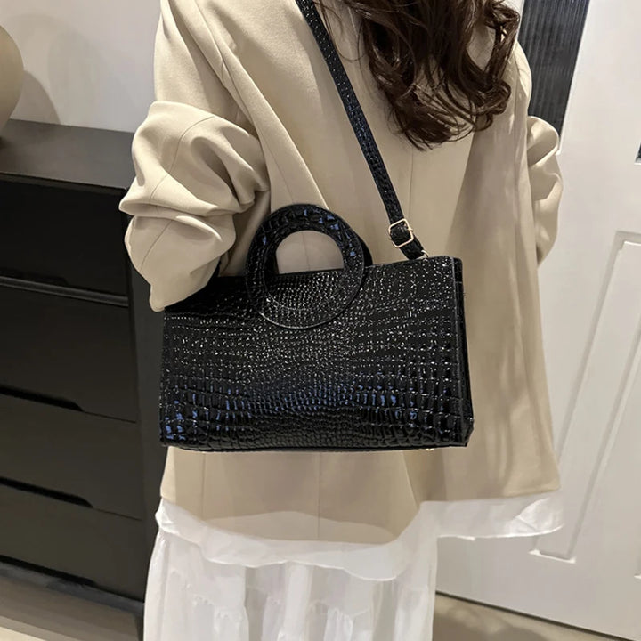 Sac à Main Femme en PU Cuir à Motif Crocodile – Sac Carré Bandoulière
