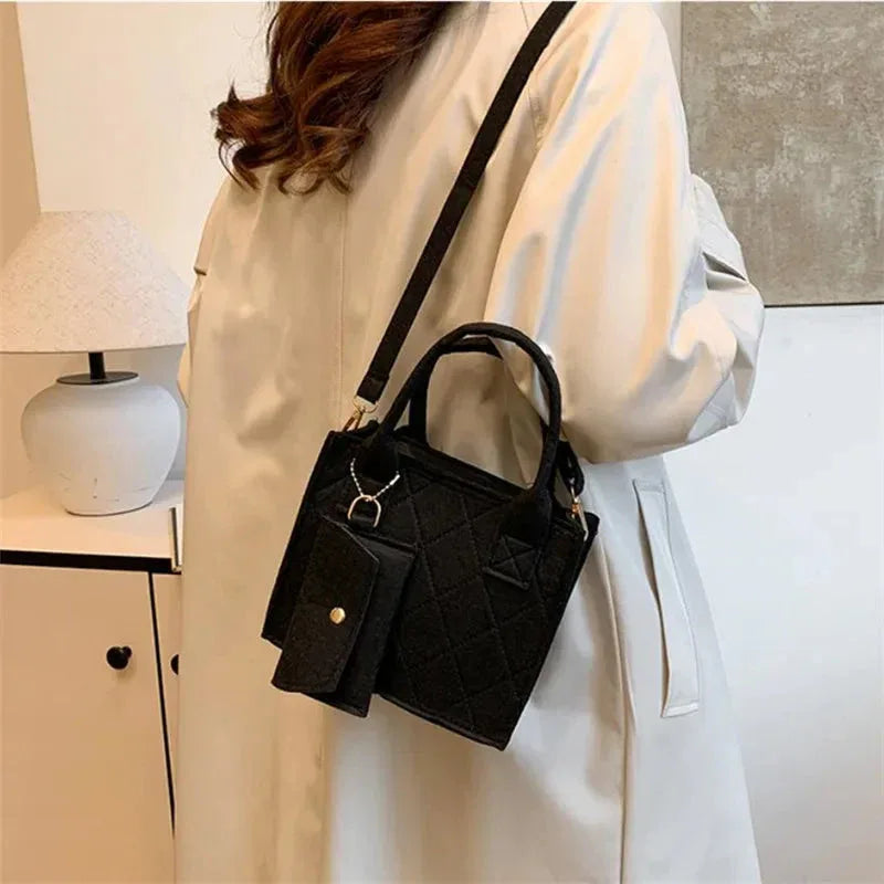 Ensemble 3pcs Sac à Main Femme Embossé – Sac Bandoulière, Pochette et Portefeuille, Sac Carré Unicolore - Justyol
