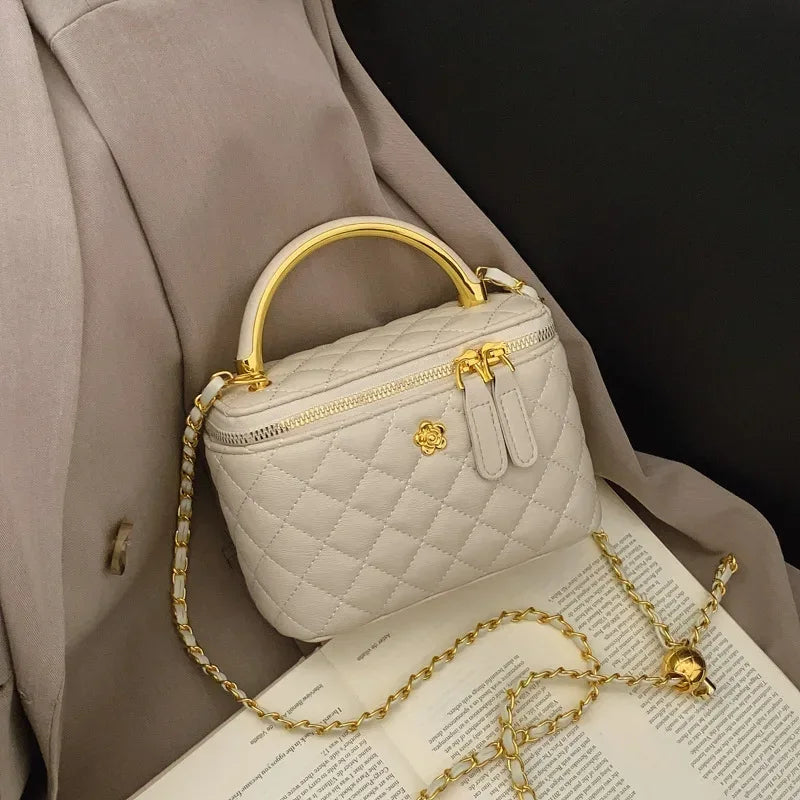 Sac à Main Femme Rétro – Sac Seau Petit Carré avec Chaîne, Design Plaid Diamant Inspiré de Chanel, Sac Crossbody Polyvalent - Justyol