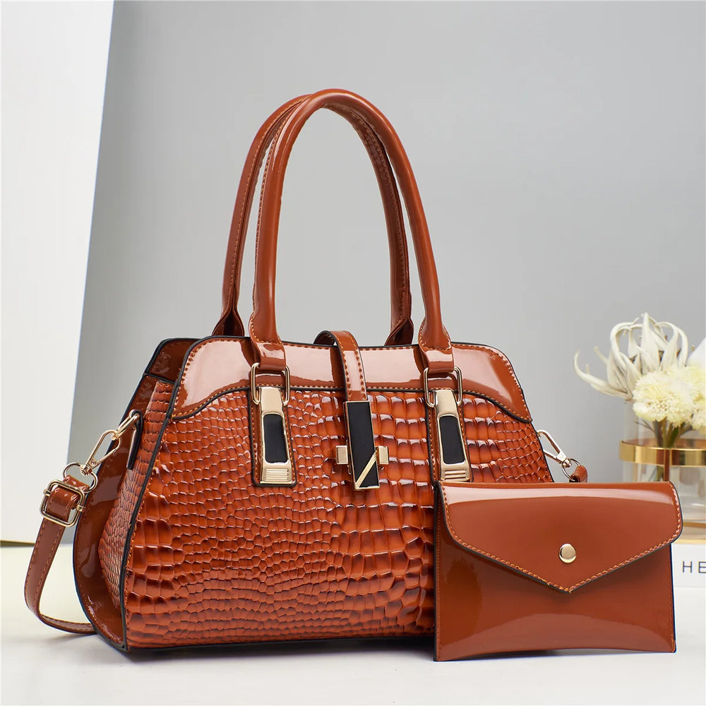 Sac à Main Femme de Luxe Crocodile – Sac Tote en Cuir Éclatant avec Bandoulière
