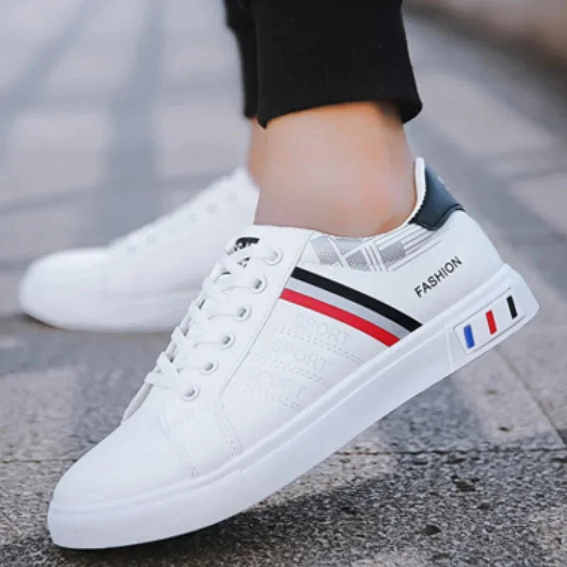 Men's Sneakers White Casual Shoes Lightweight Breathable Flats Fashion Lace-up Vulcanized Shoes Non Slip Outdoor Men Shoes Tenis MU Group