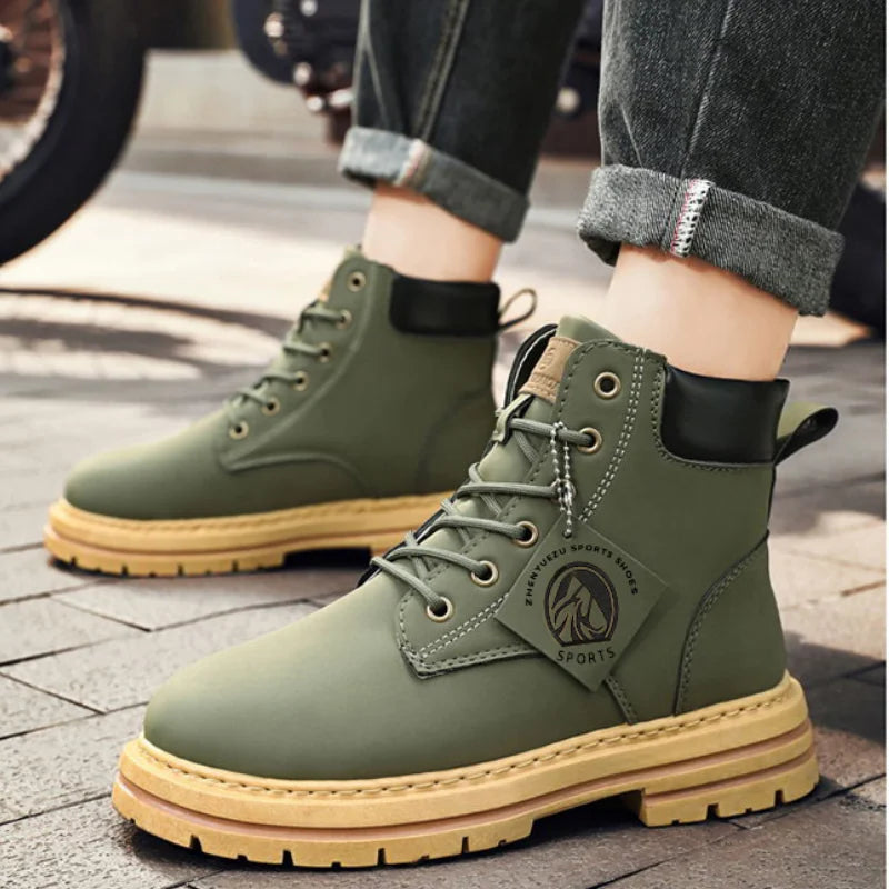 Men's Boots High Top Ankle Boots Trend Men Shoes Non-Slip Lace-Up Leather Shoes Men Wear-Resistant Hiking Boot Botas Para Hombre MU Group