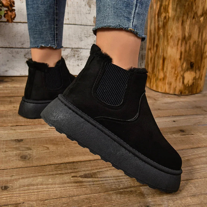Bottes Femme Casual Hiver avec Texture Veloutée et Semelle Haute – Élégance et Confort