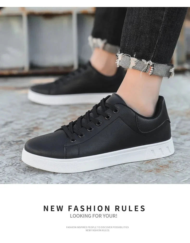 Classic Men Leather Shoes Thick-soled Casual Sneakers Trendy Lace-up Walking Shoes Spring Anti-slip Comfortable Vulcanized Shoes MU Group
