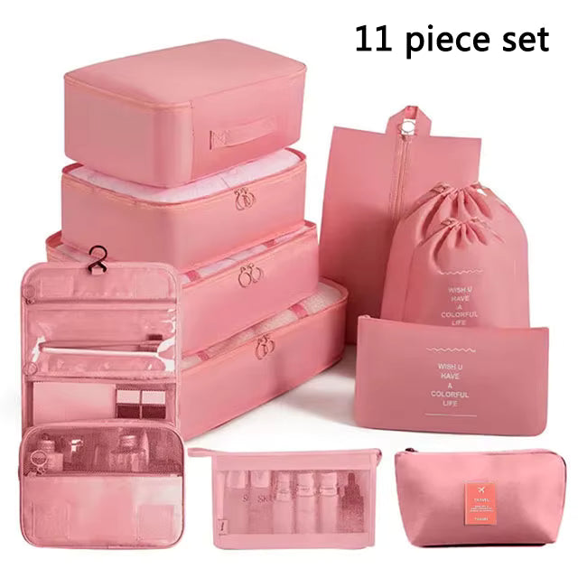 Ensemble de 11pcs Organisateurs de Voyage – Sacs de Rangement pour Vêtements, Articles de Toilette, Chaussures, et Accessoires - Justyol