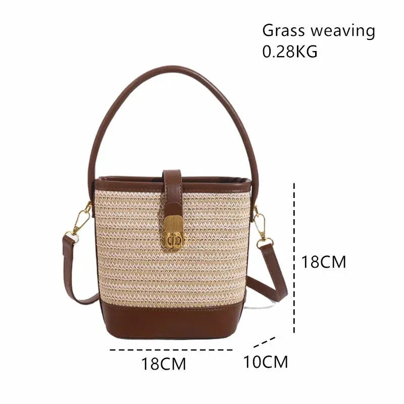 Sac à Main Femme en Paille Tendance – Sac Seau Tressé fait Main, Sac à Bandoulière Été et Plage - Justyol