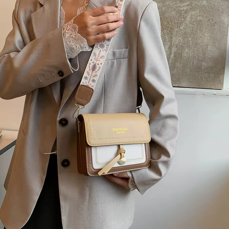 Sac à Main Femme Tendance – Sac Crossbody Petit Carré, Sac Bandoulière avec Bandoulière Large et Couleur Contrastée