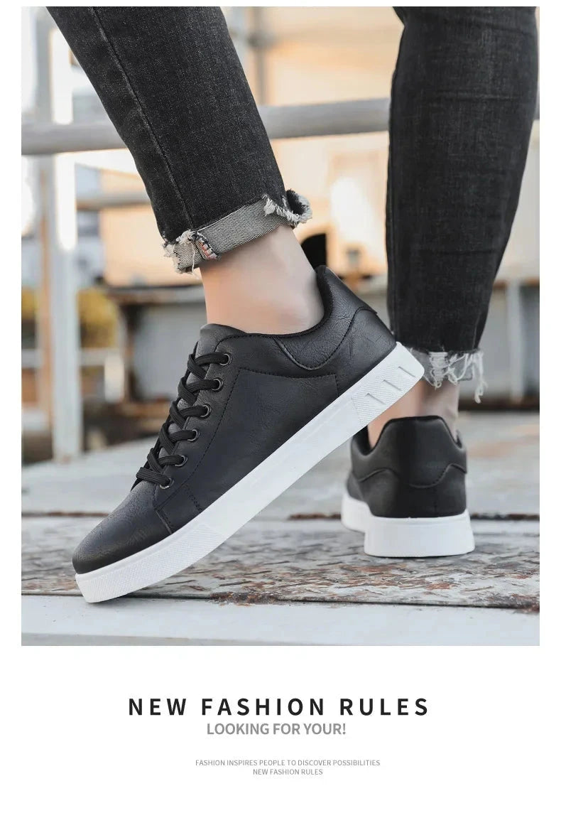 Classic Men Leather Shoes Thick-soled Casual Sneakers Trendy Lace-up Walking Shoes Spring Anti-slip Comfortable Vulcanized Shoes MU Group