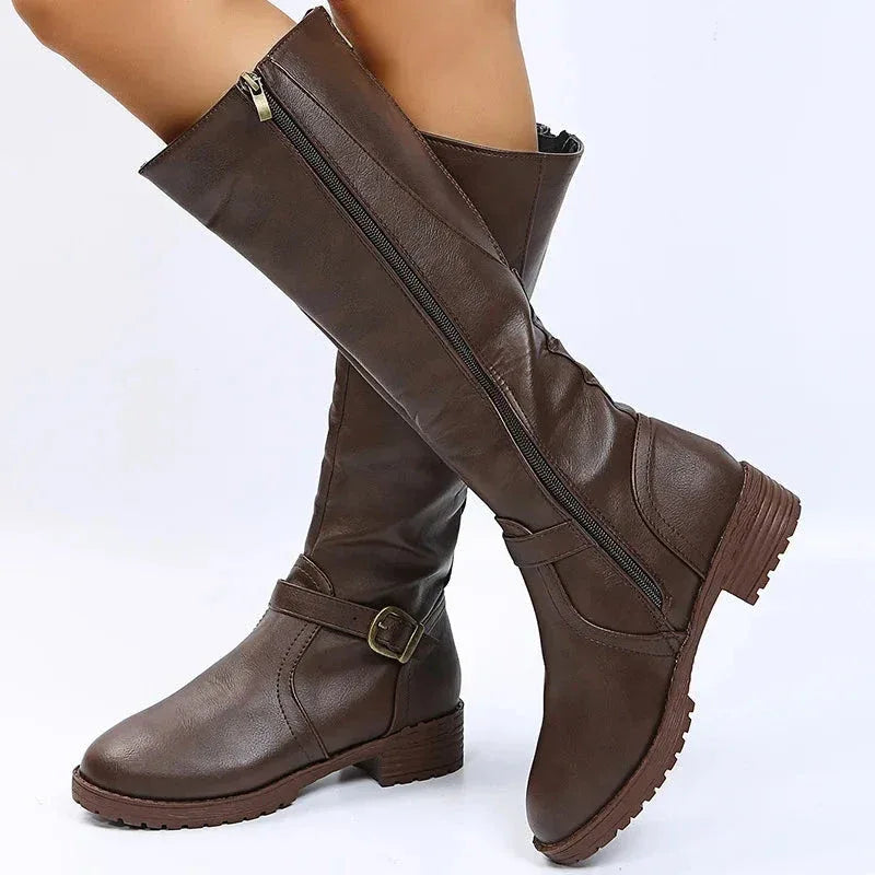 Bottes Femme Longues avec Fermeture Éclair Latérale – Confort et Élégance avec Talon Bas - Justyol
