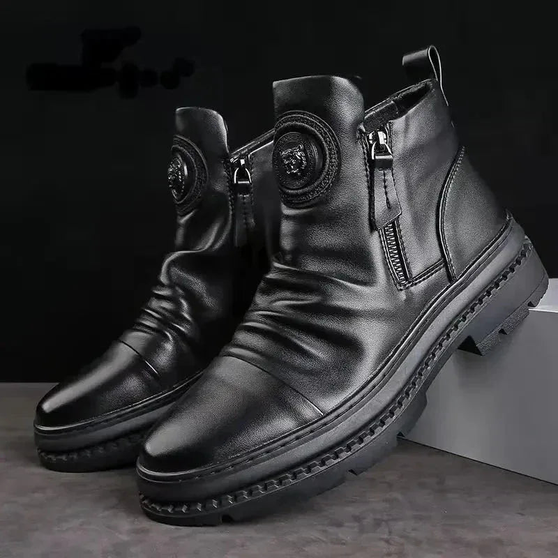 Bottes Homme Mode – Bottines Moto en Cuir, Bottes Hiver Chaudes et Confortables avec Plateforme