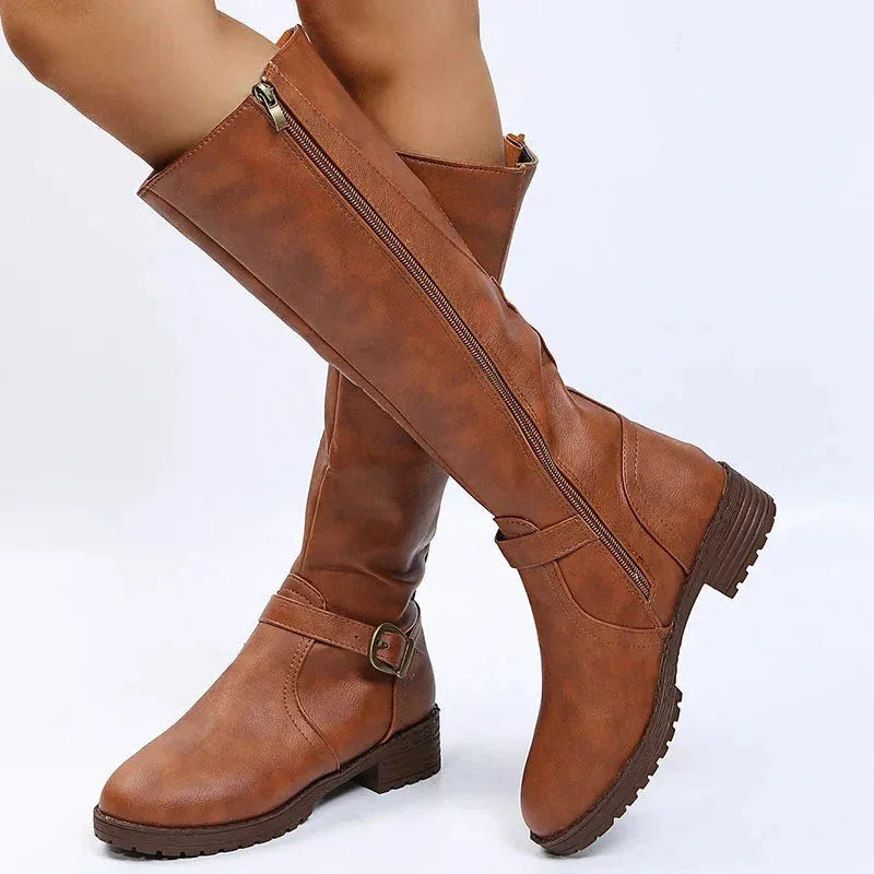 Bottes Femme Longues avec Fermeture Éclair Latérale – Confort et Élégance avec Talon Bas - Justyol