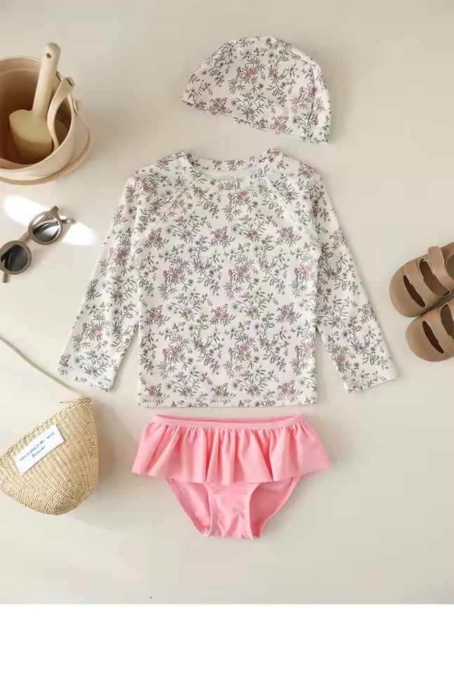 Maillot de Bain Fille 2 Pièces Floral – Haut Manches Longues & Culotte