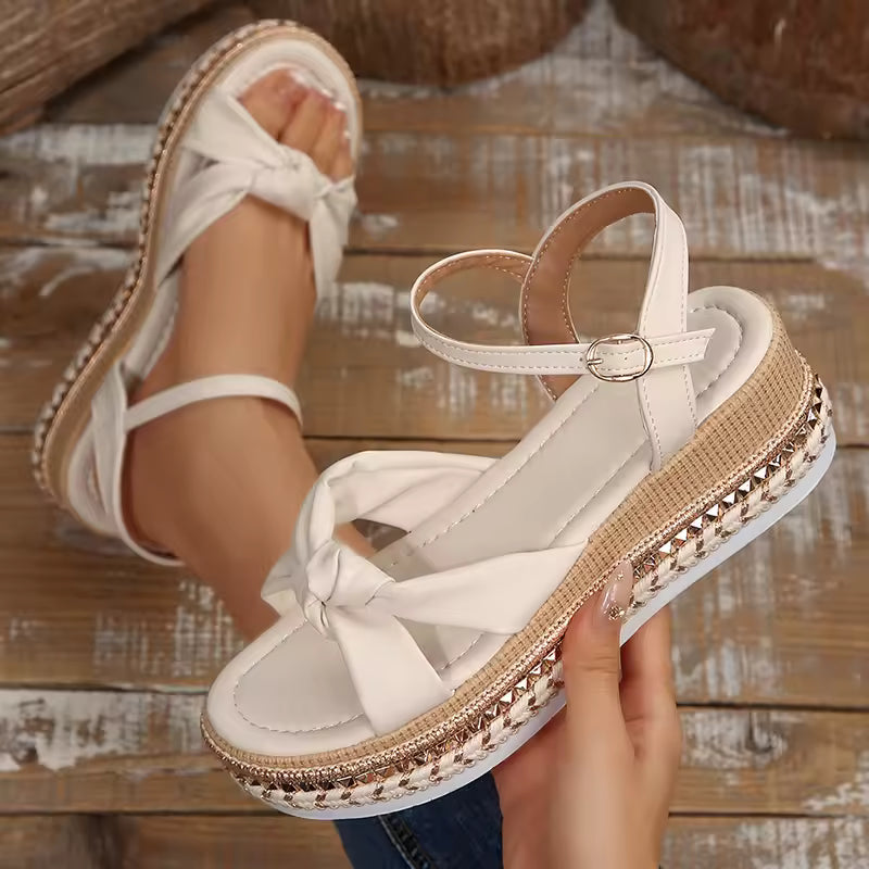 Sandales Plateforme Femme avec Nœud – Style Bohème Chic Été