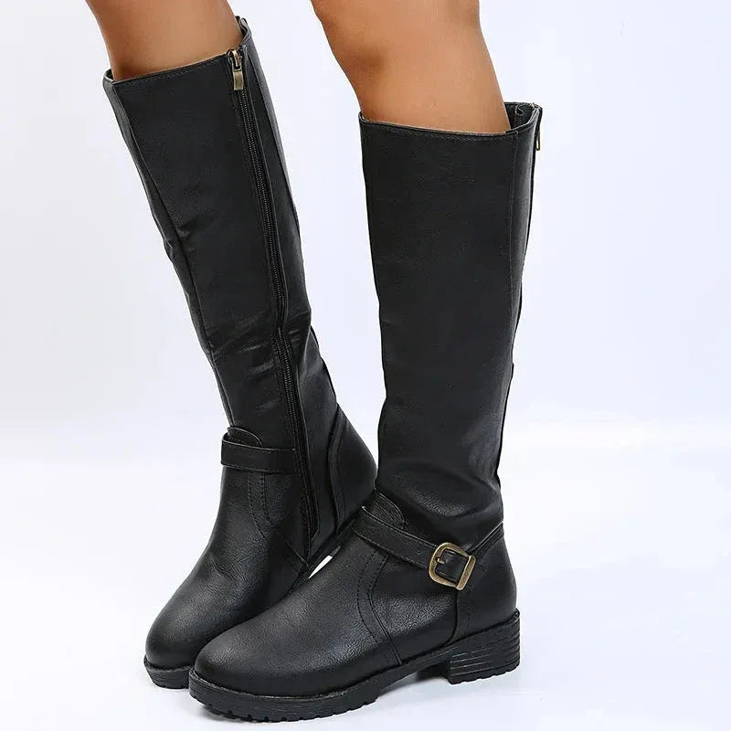 Bottes Femme Longues avec Fermeture Éclair Latérale – Confort et Élégance avec Talon Bas - Justyol