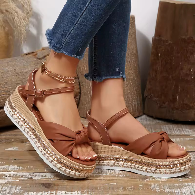 Sandales Plateforme Femme avec Nœud – Style Bohème Chic Été