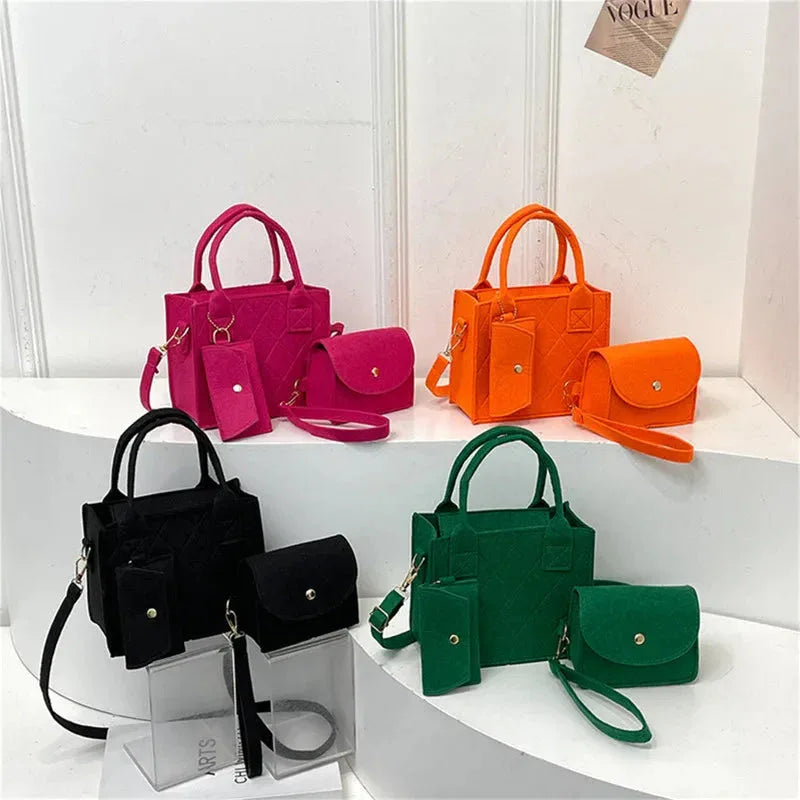 Ensemble 3pcs Sac à Main Femme Embossé – Sac Bandoulière, Pochette et Portefeuille, Sac Carré Unicolore - Justyol