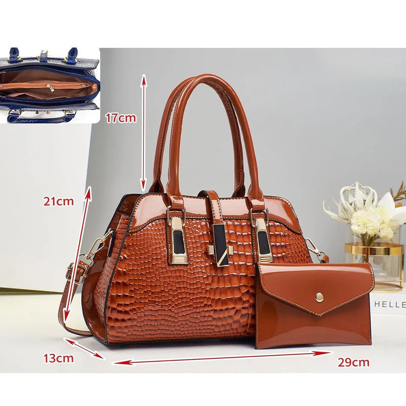 Sac à Main Femme de Luxe Crocodile – Sac Tote en Cuir Éclatant avec Bandoulière