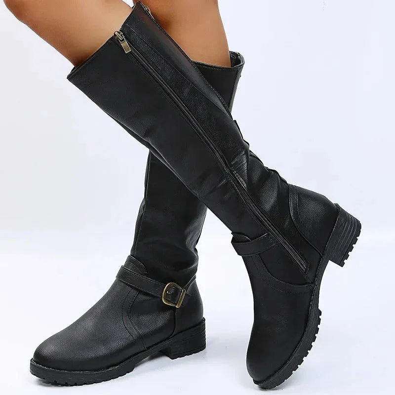 Bottes Femme Longues avec Fermeture Éclair Latérale – Confort et Élégance avec Talon Bas - Justyol