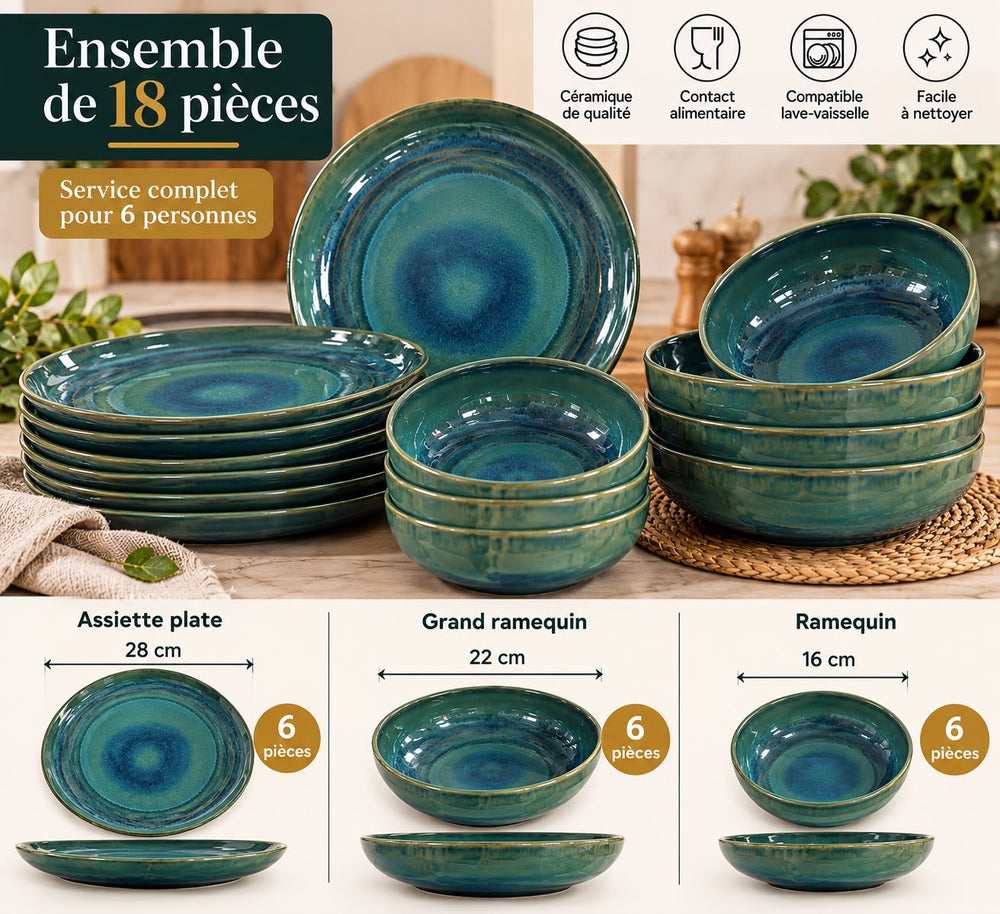 Enseblede 18pc(6 rameqquin 16cm + 6 BIG RAMEQUIN 22cm +6 assiette 28cm)