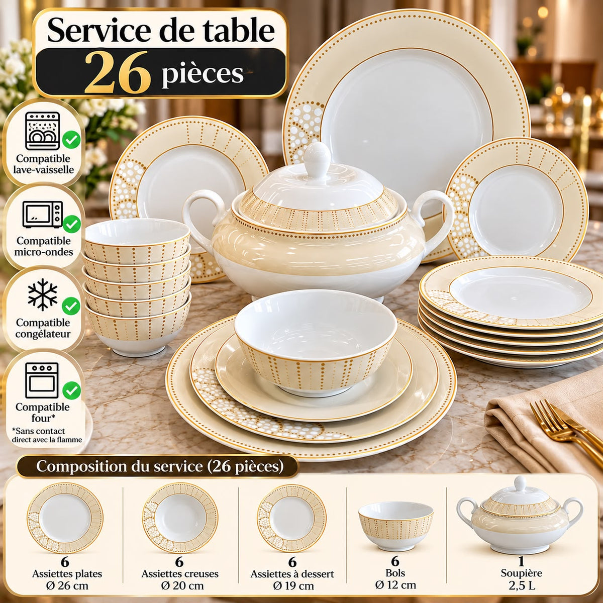SERVICE 26PC  SOUPIERE + 6 BOL +6 ASSIETTE
