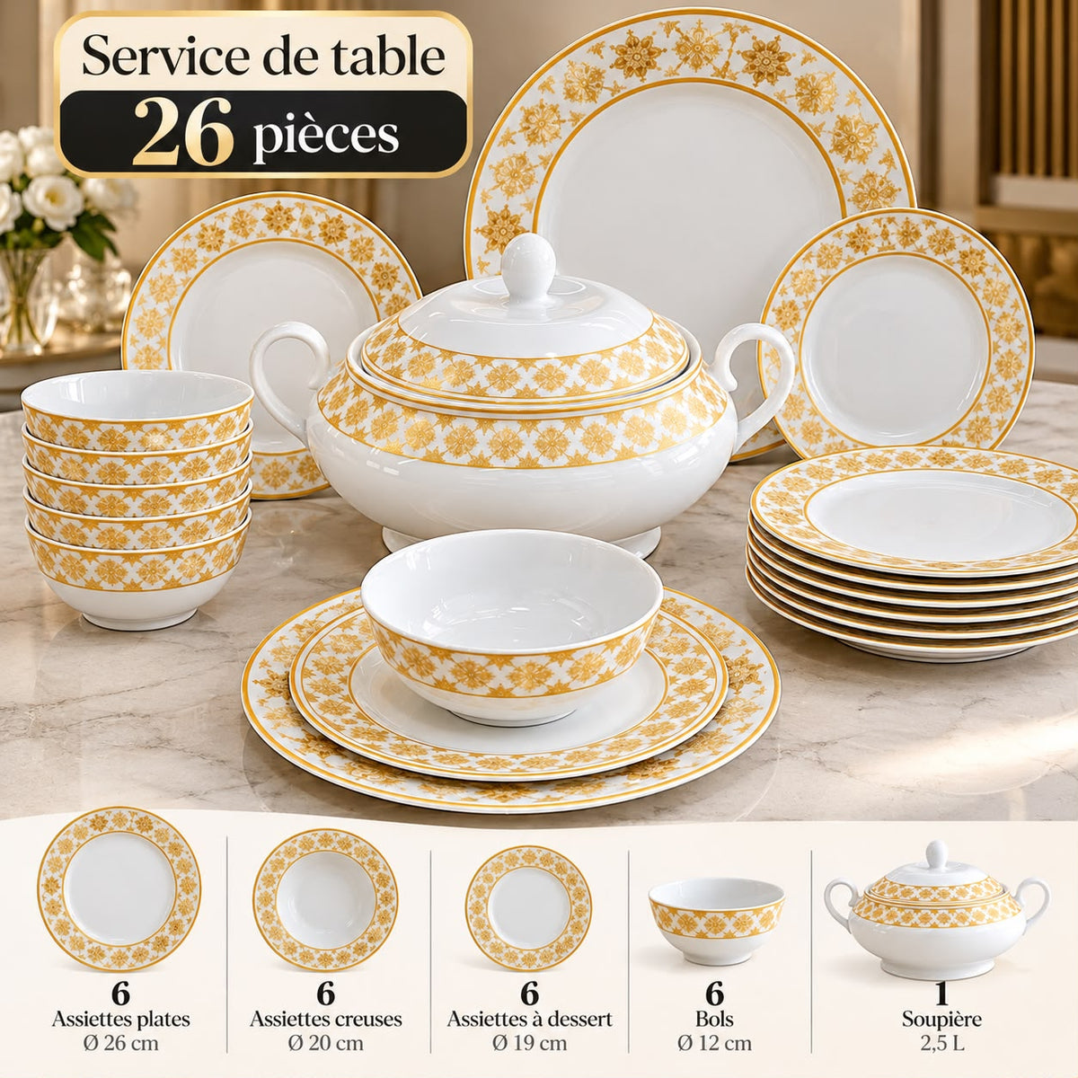 SERVICE 26PC  SOUPIERE + 6 BOL +6 ASSIETTE
