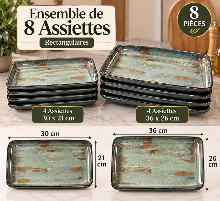 8 ASSIETTE MARBRE (4 rectangulare gm+ 4rectangulaire pm)