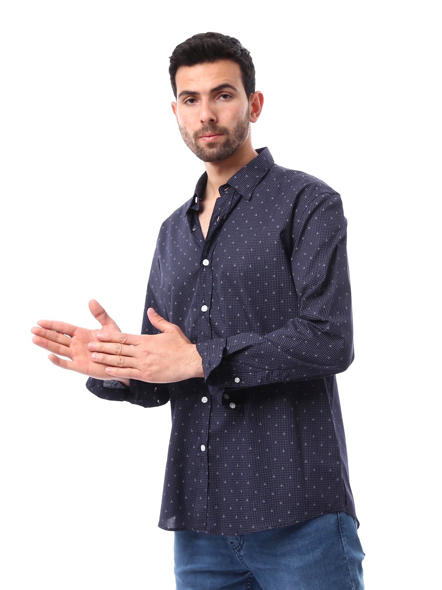 Chemise homme à manches longues avec motifs géométriques. -  SHI24SAER17436TM1