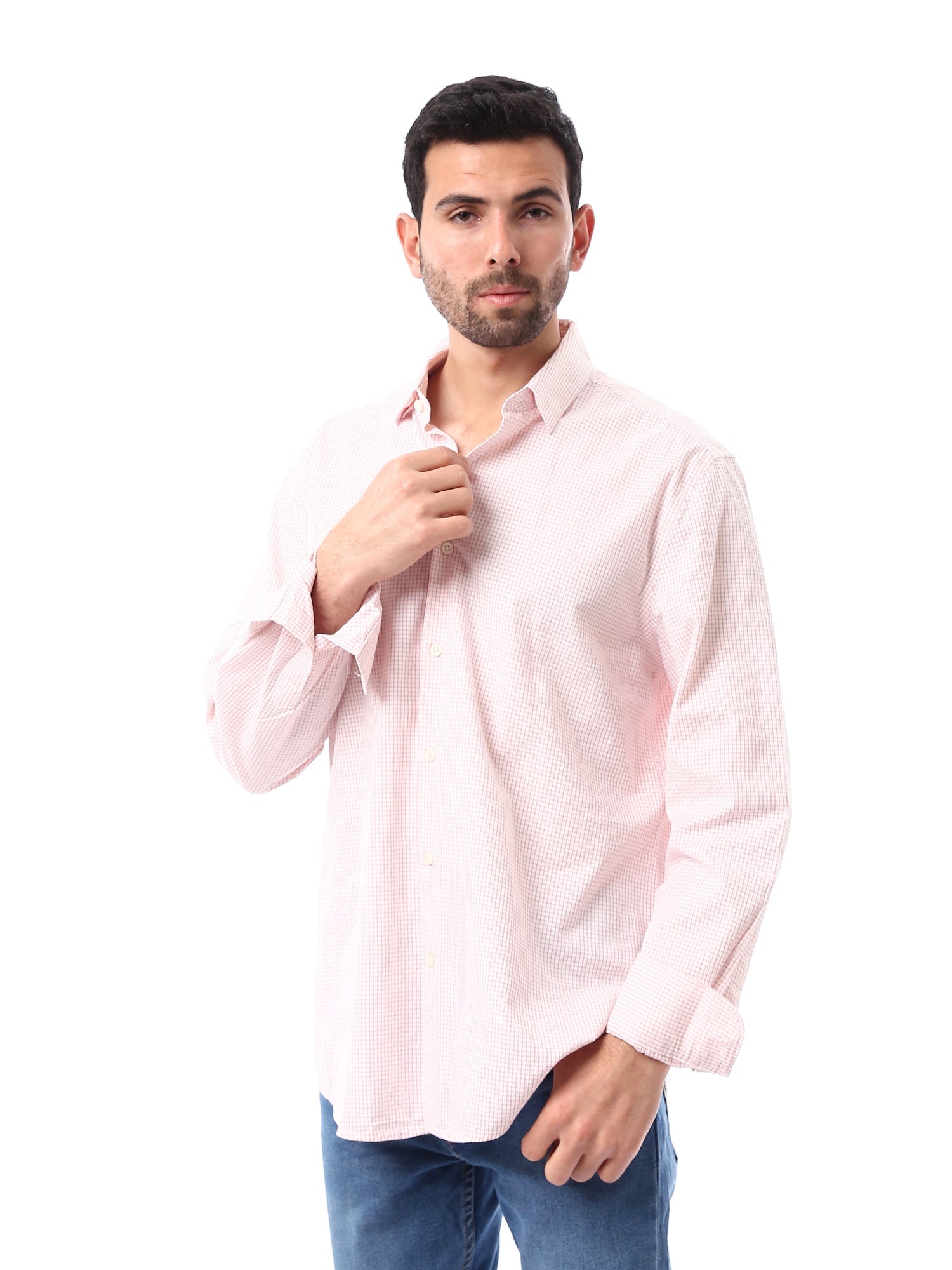<tc>Polo à manches longues pour hommes, couleur rose clair avec design en maille - SHI24SCCR17413TM1</tc>