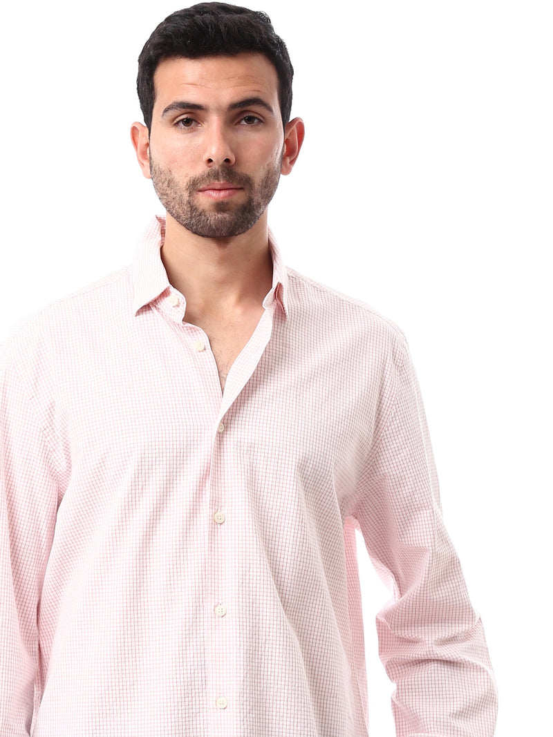 Polo homme à manches longues – coloris rose clair avec design en maille – SHI24SCCR17413TM1