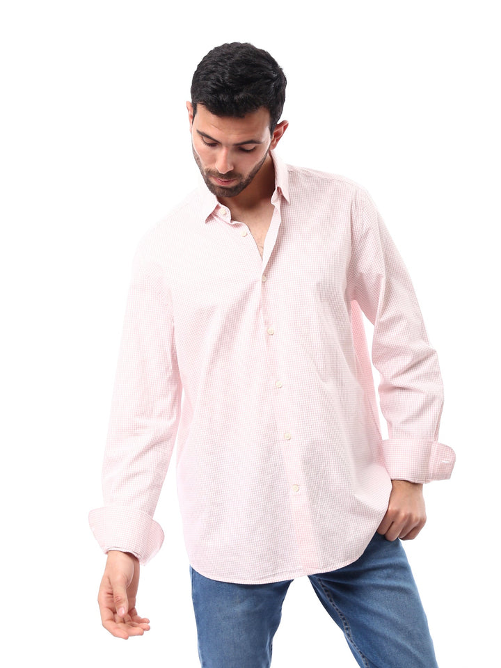 Polo homme à manches longues – coloris rose clair avec design en maille – SHI24SCCR17413TM1