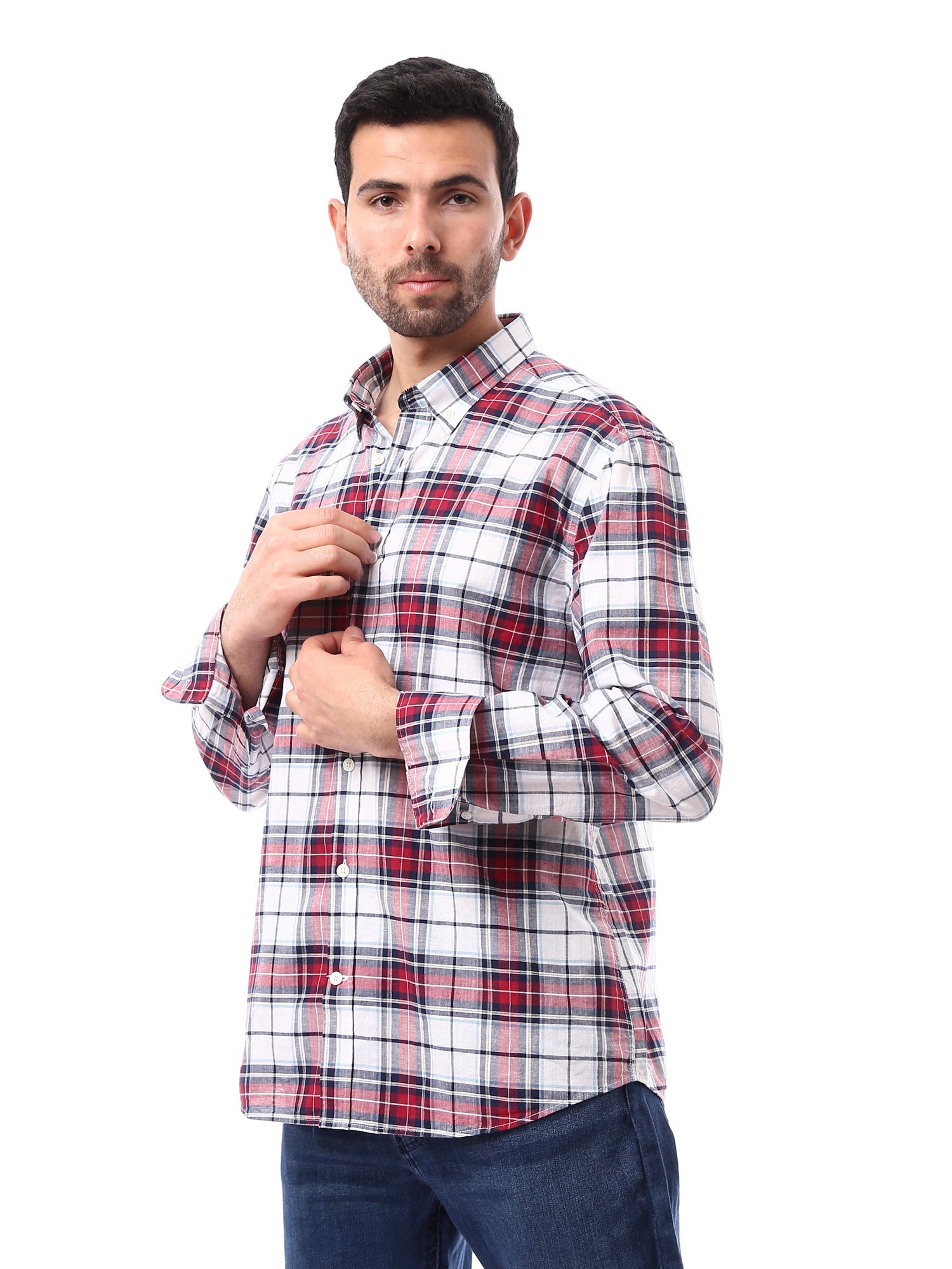 قميص رجالي كاروهات كلاسيكي بأكمام طويلة - SHI24SCIR17406TM1