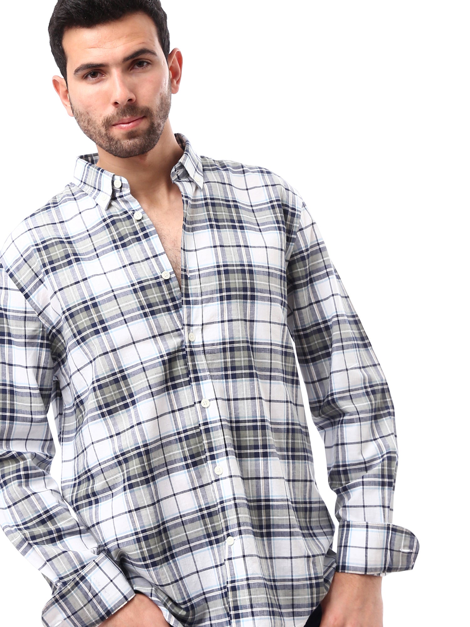 قميص رجالي كاروهات كلاسيكي بأكمام طويلة - SHI24SCIR17406TM1