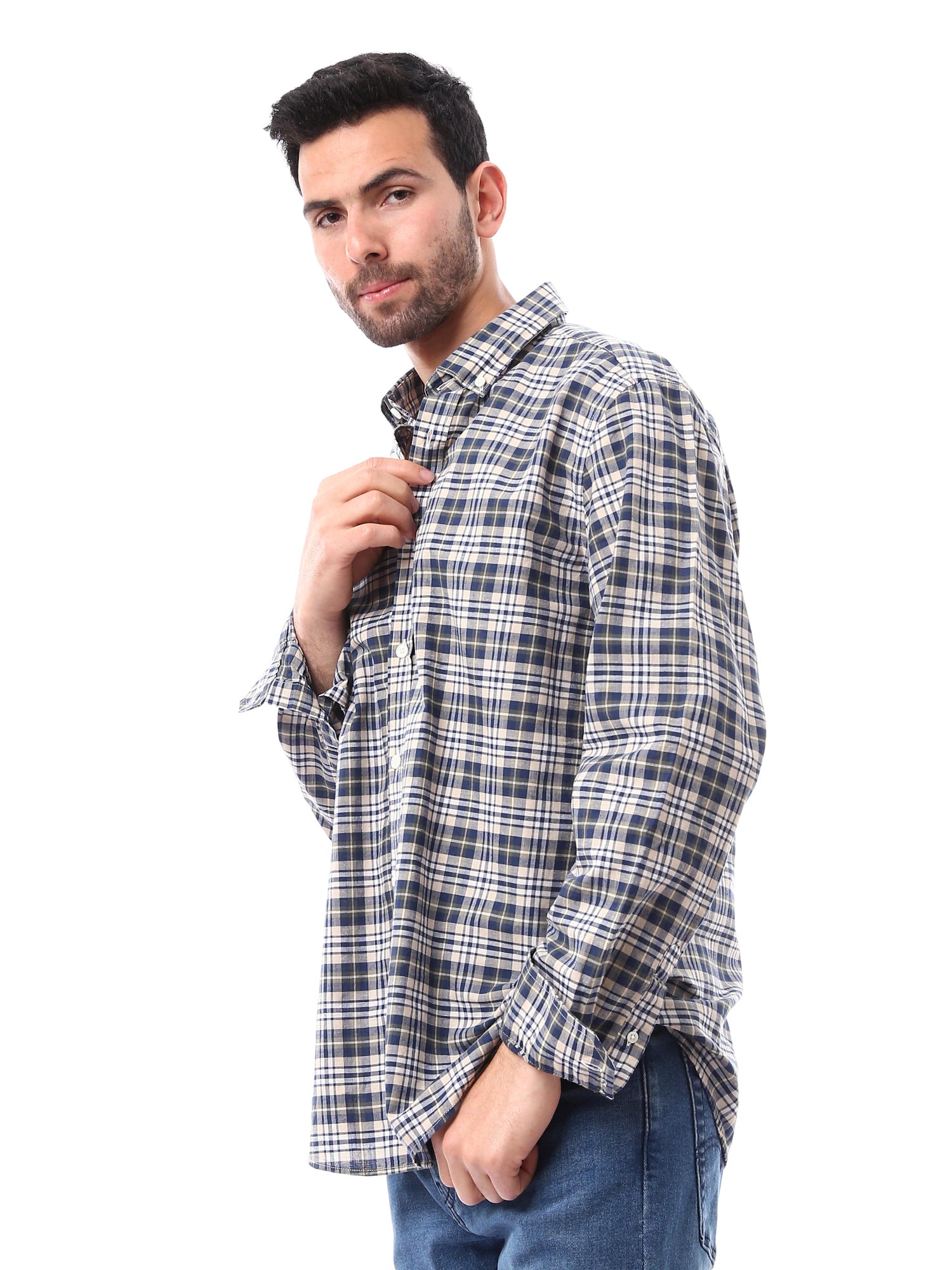 Chemise homme à manches longues à carreaux — coupe confortable.  - SHI24SCIR17407TM1