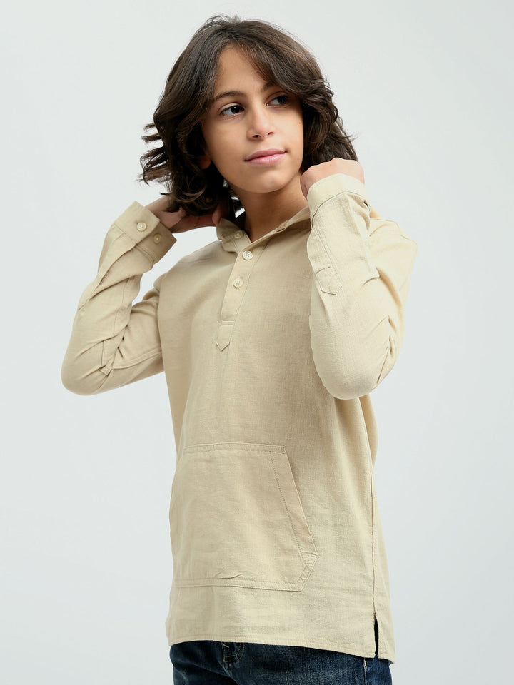 Chemise pour garçon à manches longues au design pratique avec capuche - SHI24SEIH31104TB1