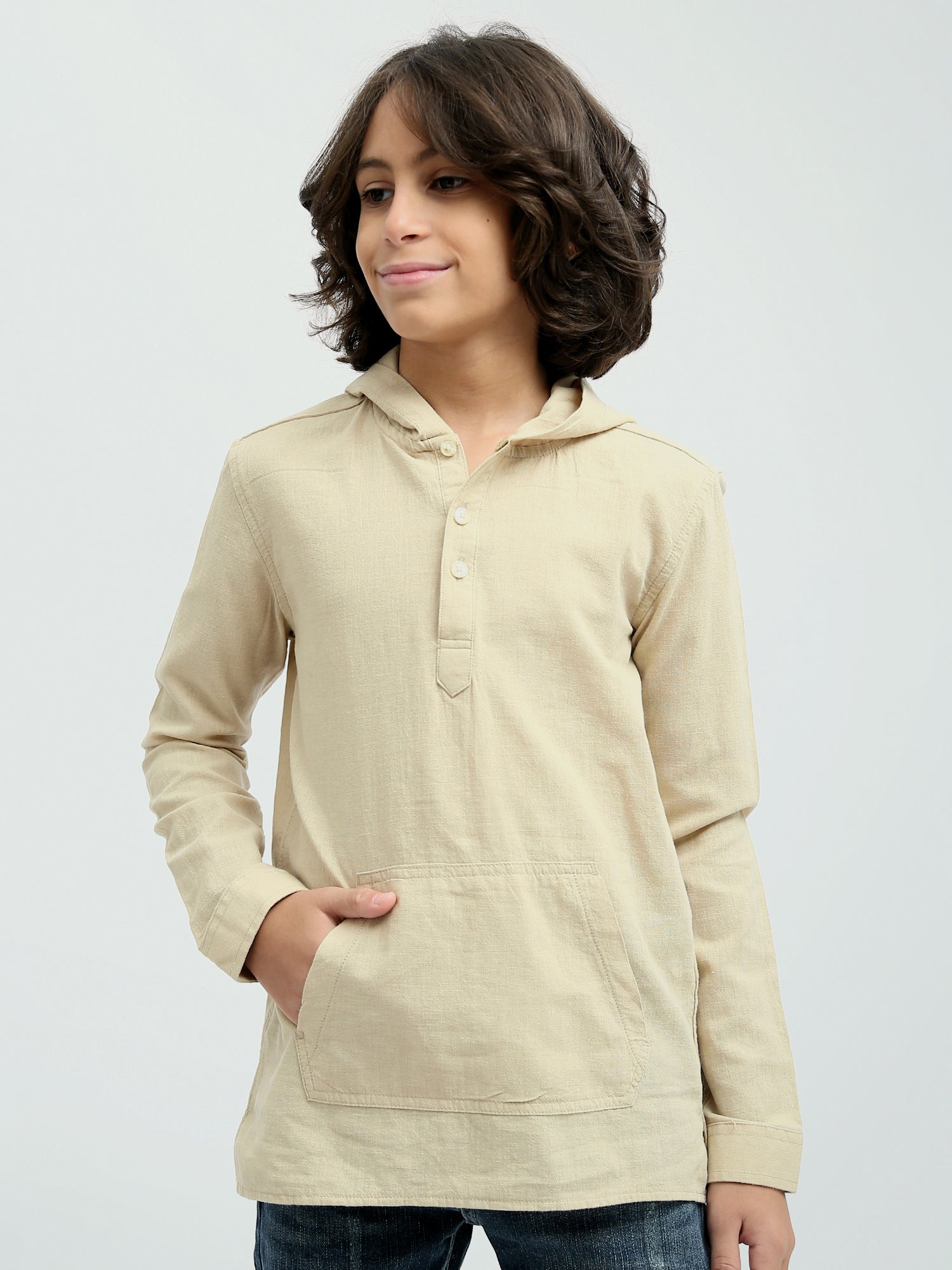 Chemise garçon à manches longues avec capuche et design pratique – SHI24SEIH31104TB1