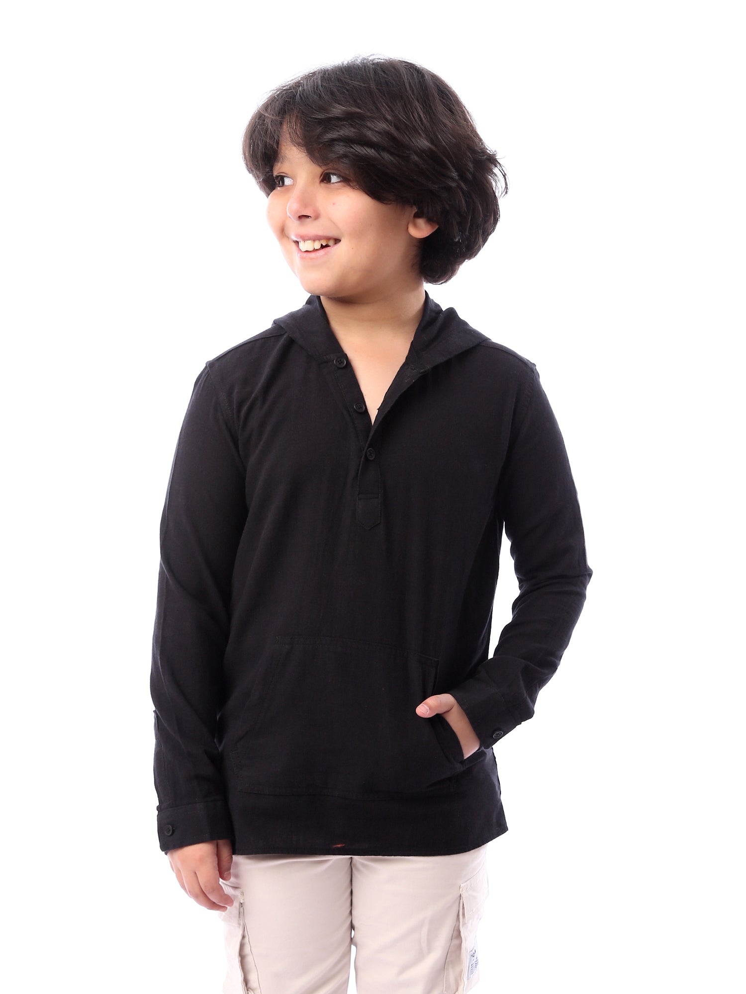 Chemise pour garçon à manches longues au design pratique avec capuche - SHI24SEIH31104TB1